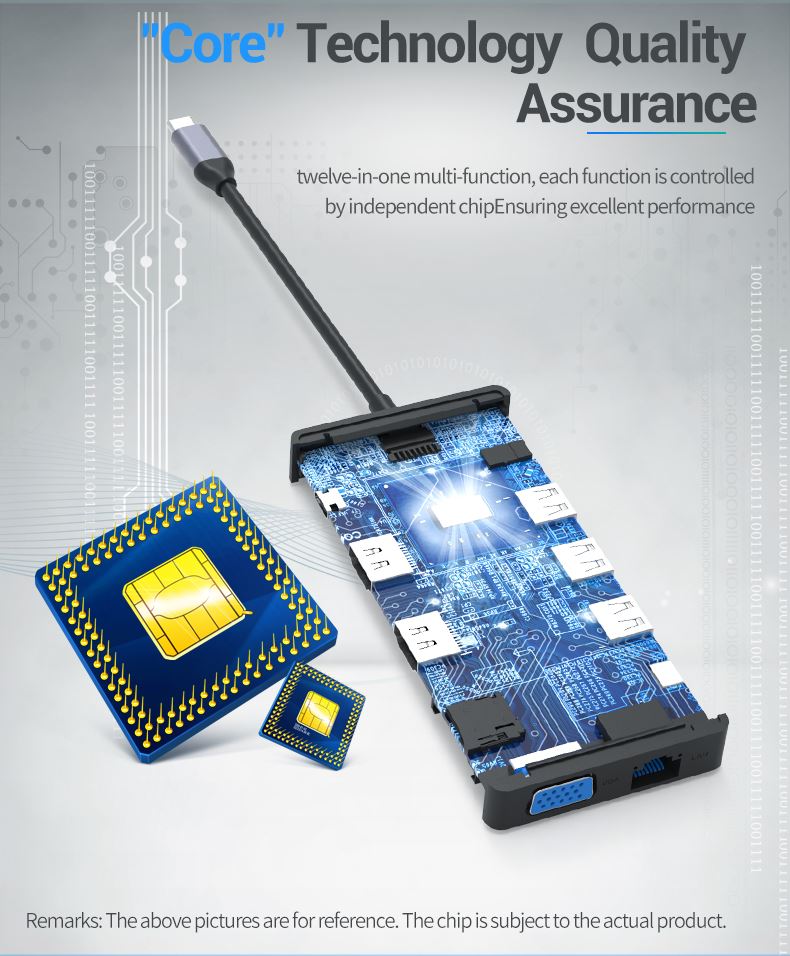 Алуминиев USB Хъб 12в1 USB Type C, Atron BS - HD1201, Мултифункционален 60W - 12 порта - Atron