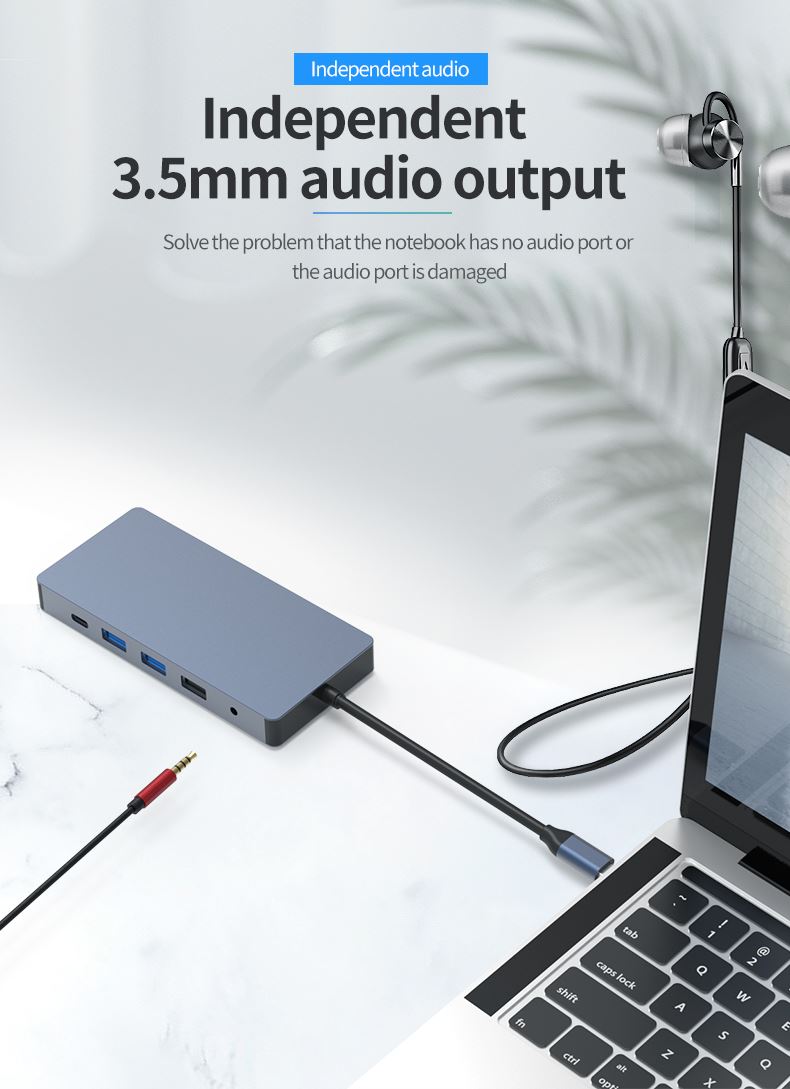 Алуминиев USB Хъб 12в1 USB Type C, Atron BS - HD1201, Мултифункционален 60W - 12 порта - Atron