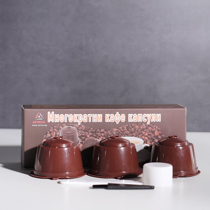 Комплект 3 броя капсули за многократно ползване съвместими с Dolce Gusto + лъжица и четка - Atron