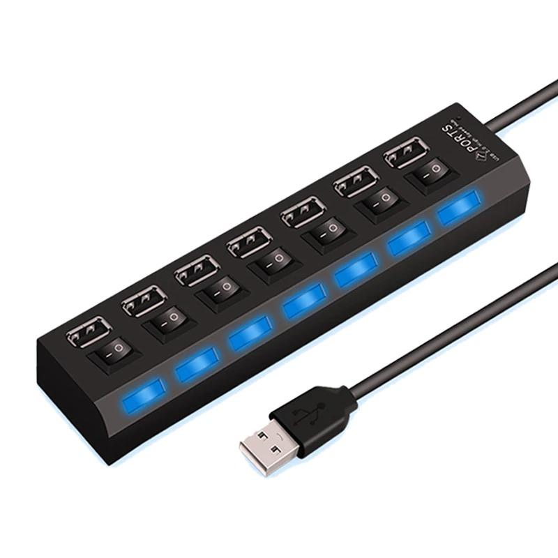 USB Hub разклонител със 7 порта и индивидуални ключове, до 480Mbps - Atron