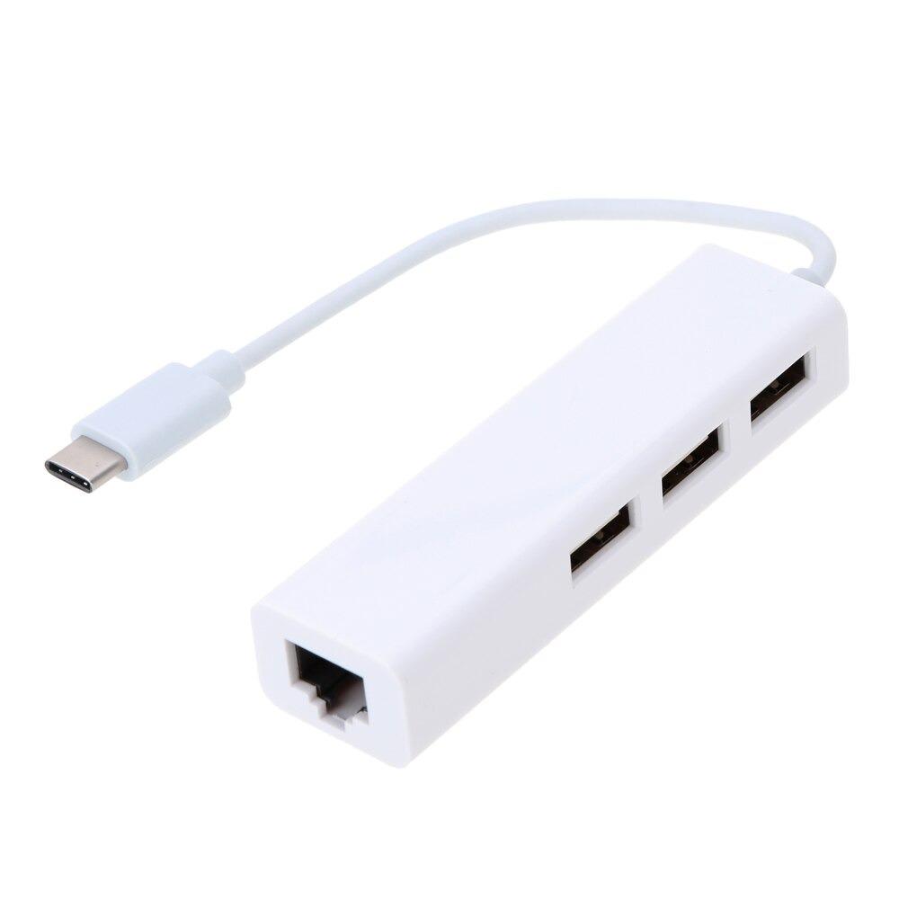 USB Type C хъб 2в1, Адаптер за мрежа RJ45 + 3 порта USB 2.0, USB адаптер, хъб - Atron