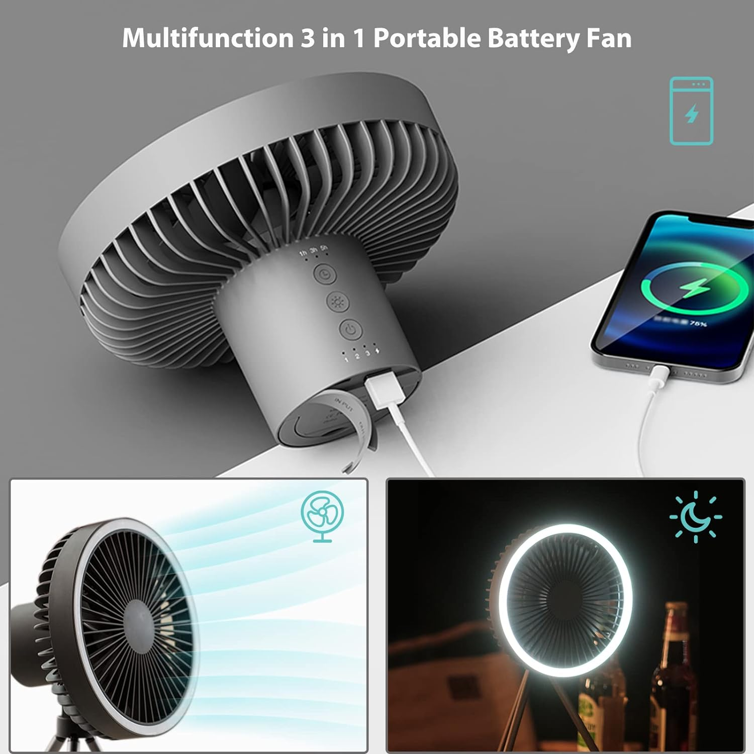 Вентилатор Atron Chill с LED осветление, идеален за къмпинг, пикник или градински партита