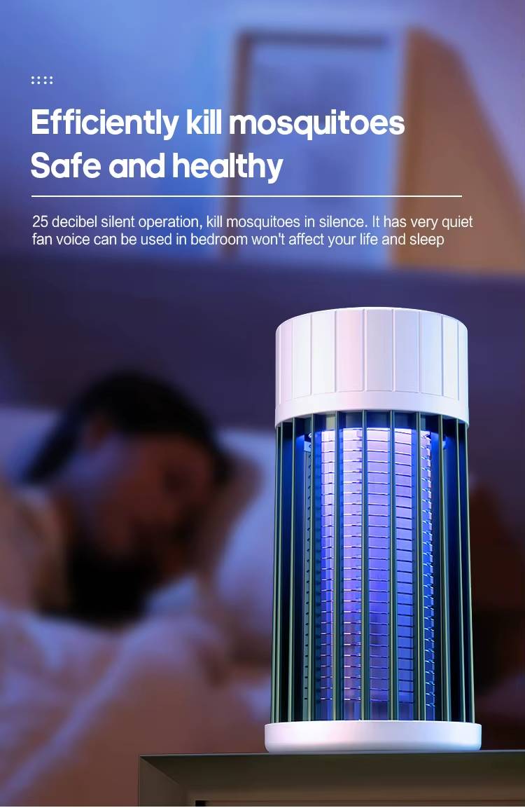 Преносима лампа против комари с надпис „Efficiently kill mosquitoes – Safe and healthy“, подходяща за спалня