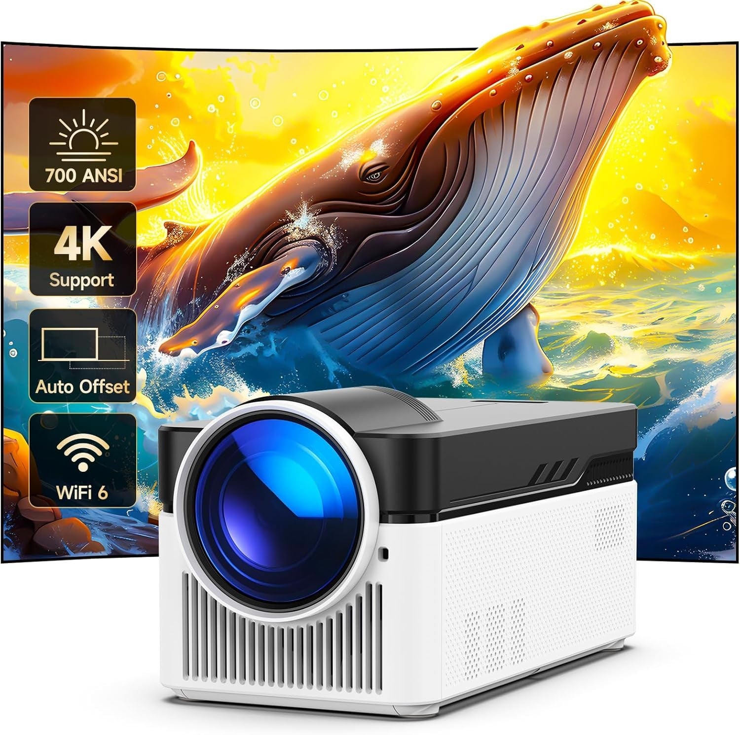 HY450 LED проектор с 700 ANSI лумена, поддръжка на 4K, автоматично изместване (Offset) и WiFi 6 – подходящ за домашно кино