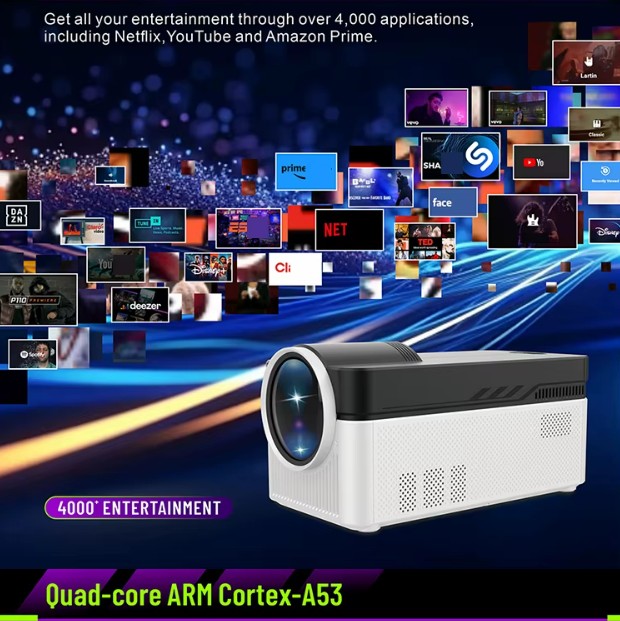 HY450 проектор с достъп до над 4000 приложения – Netflix, YouTube, Amazon Prime и други чрез Android платформа.