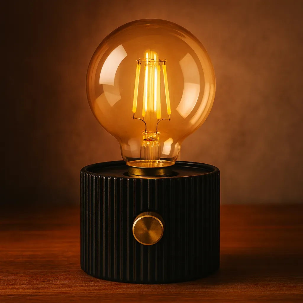настолна нощна лампа с димер и видими нишки Edison крушка