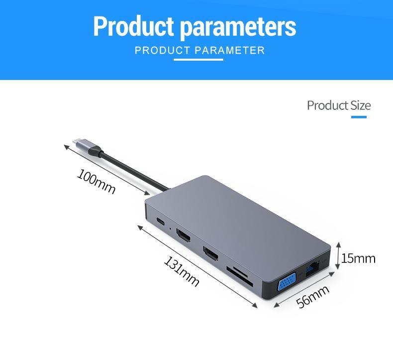 Алуминиев USB Хъб 12в1 USB Type C, Atron BS - HD1201, Мултифункционален 60W - 12 порта - Atron