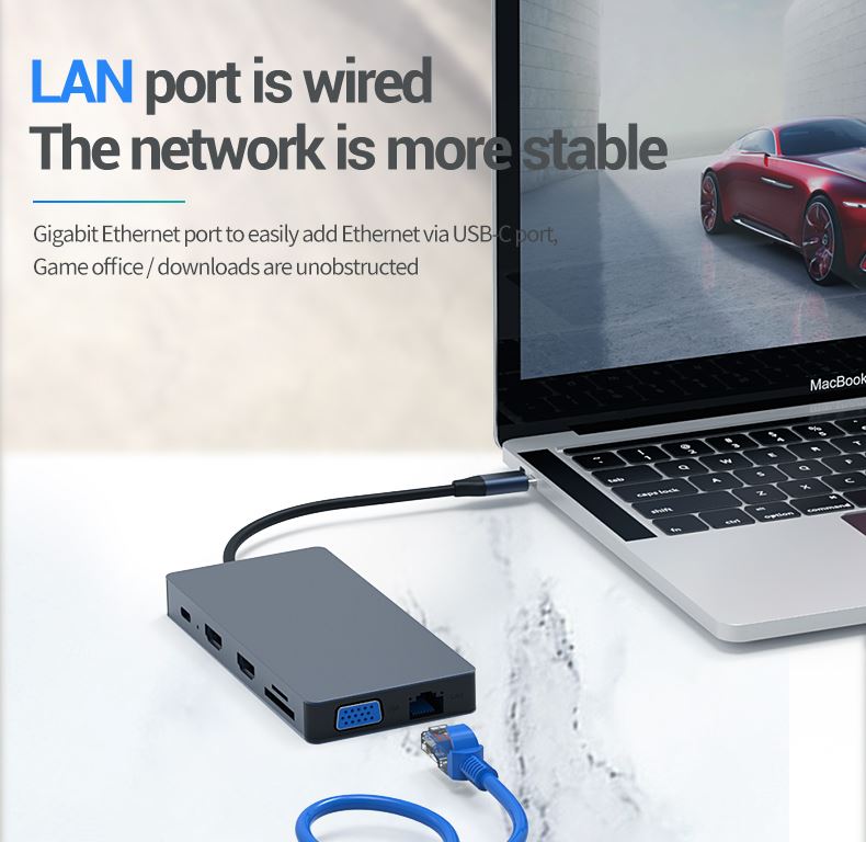 Алуминиев USB Хъб 12в1 USB Type C, Atron BS - HD1201, Мултифункционален 60W - 12 порта - Atron