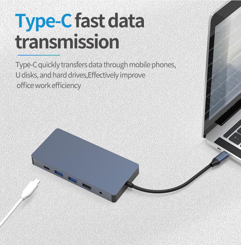 Алуминиев USB Хъб 12в1 USB Type C, Atron BS - HD1201, Мултифункционален 60W - 12 порта - Atron