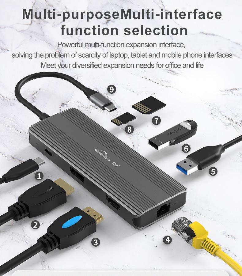Алуминиев USB Хъб 12в1 USB Type C, Atron BS - HP1201, Мултифункционален - Atron