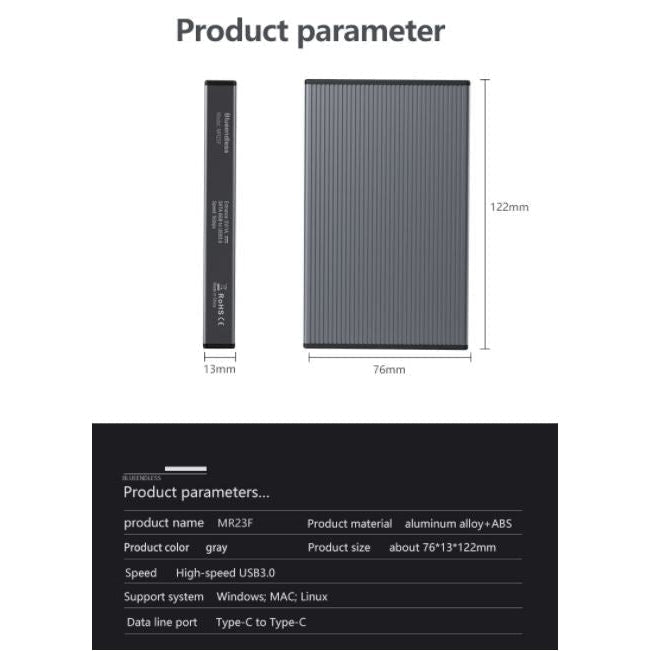 Алуминиева външна кутия за твърд диск 2.5 инча, USB3.0/SATA, Atron BS - MR23F - Atron