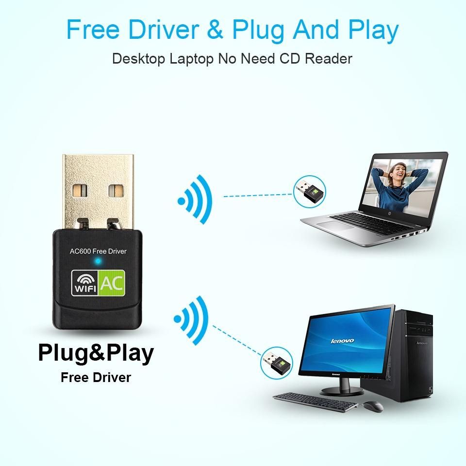 Безжичен USB WiFi адаптер за безжична връзка със скорост до 600Mbps, AC600, USB 2.0 - Atron