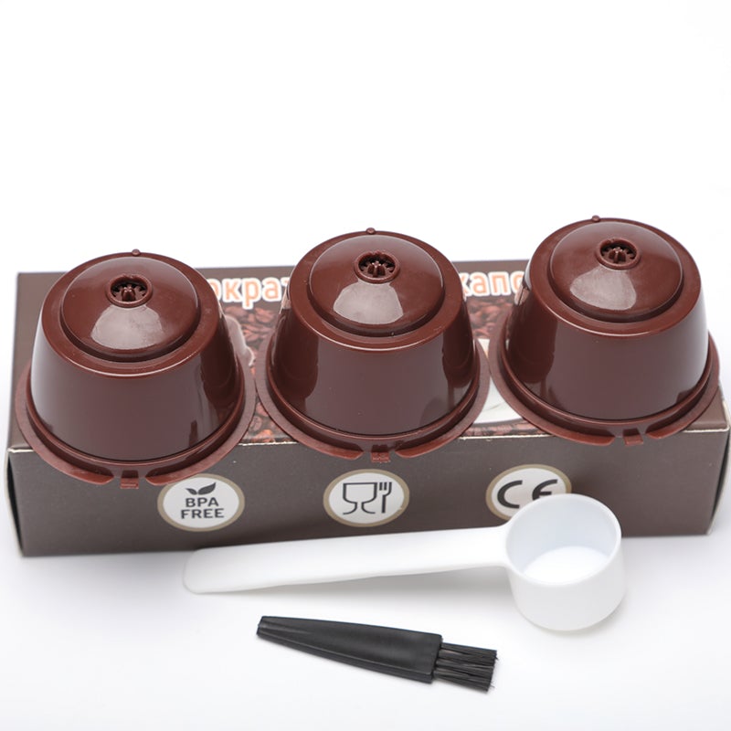 Комплект 3 броя капсули за многократно ползване съвместими с Dolce Gusto + лъжица и четка - Atron
