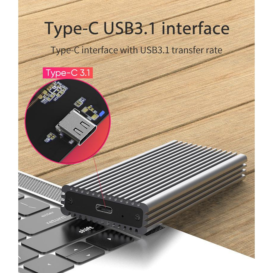 Преносима SSD кутия за твърд диск M.2 към Type-C USB 3.1 NVMe PCIE Msata, Алуминиев корпус - Atron BS-M280G