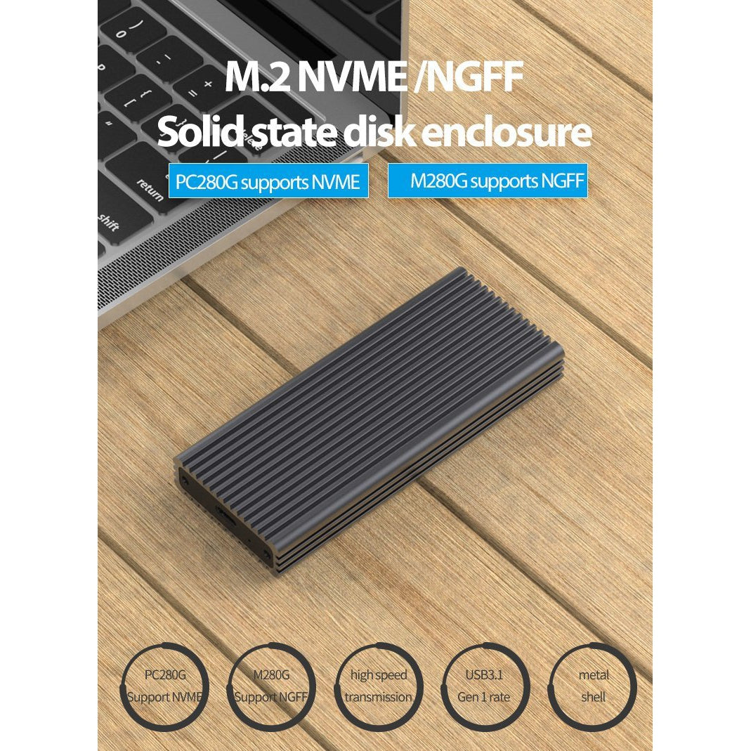 Carcasă portabilă M.2 la USB 3.1 tip C USB 3.1 NVMe PCIE Msata SSD Carcasă din aluminiu pentru hard disk - Atron BS-M280G
